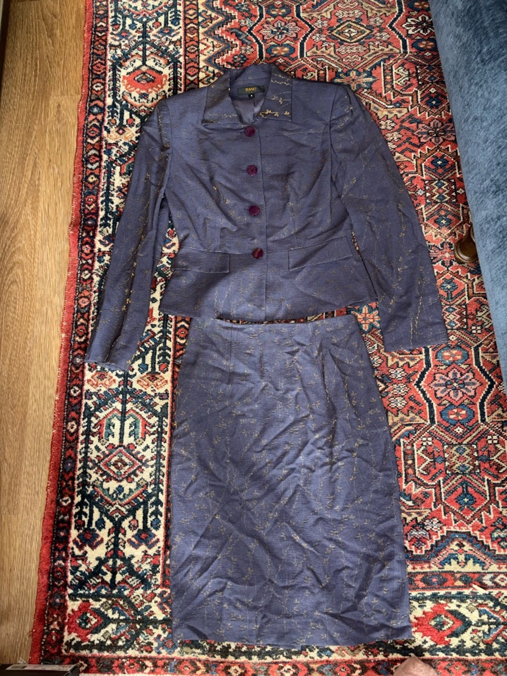 Vintage Banu Paris Purple and Gold Skirt Suit